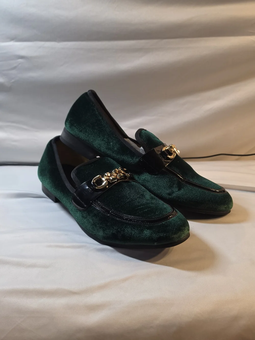 Green Velvet Men’s Loafers with Gold Bit